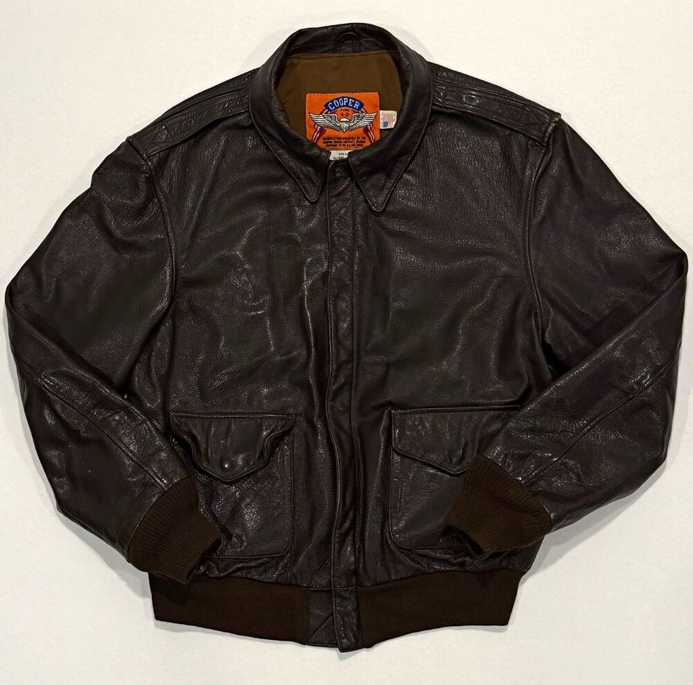 Vintage 90s Cooper Type A-2 Flight Jacket 44L Goatskin Leather Made USA Bomber - Picture 2 of 10